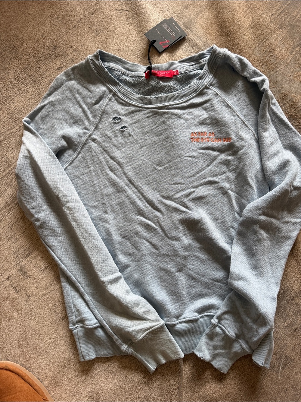 Philosophy Light Gray Crewneck Sweatshirt with Orange Accent